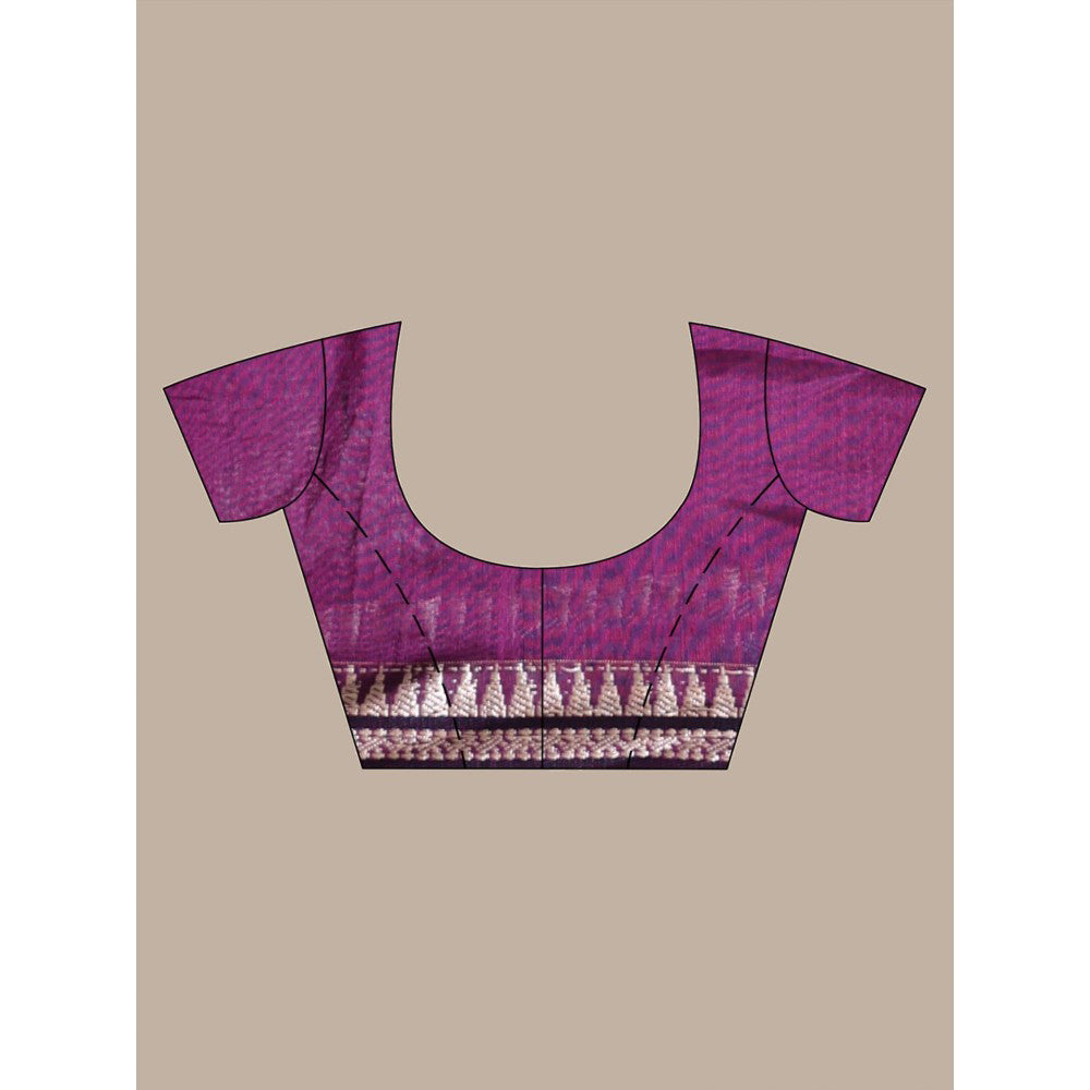 CHARUKRITI Texture Motifs Purple Cotton Handwoven Saree with Unstitched Blouse