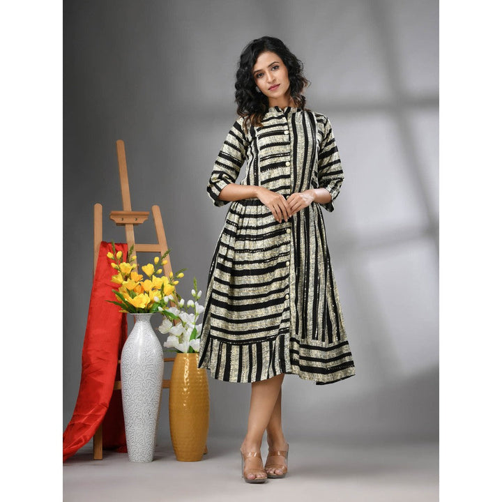 CHARUKRITI Black Rayon Midi Dress with Sequence Work