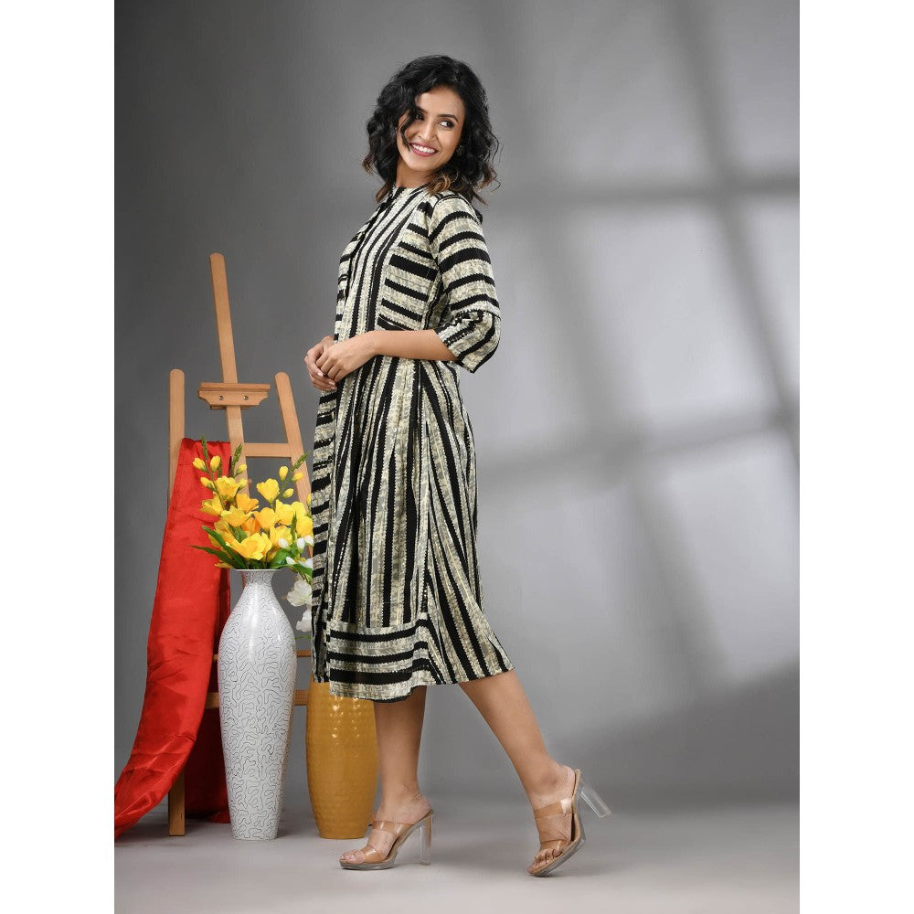 CHARUKRITI Black Rayon Midi Dress with Sequence Work