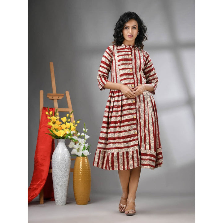 CHARUKRITI Maroon Rayon Midi Dress with Sequence Work