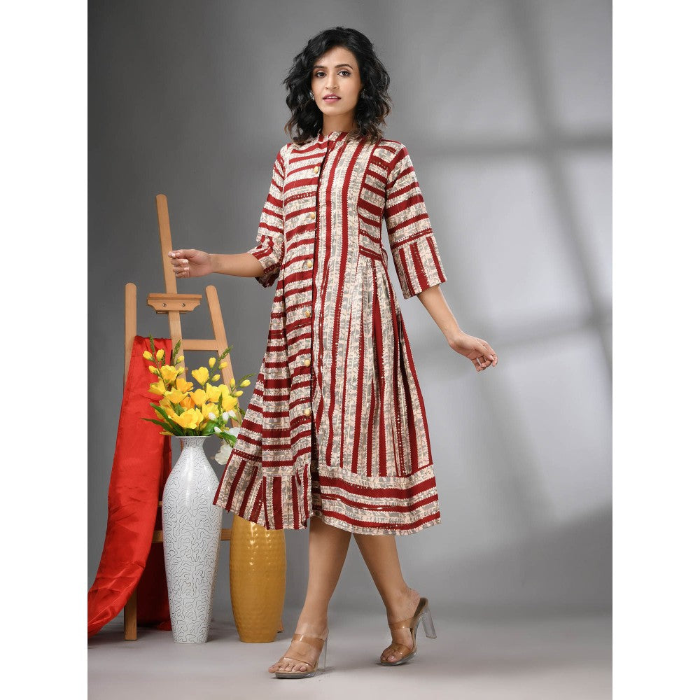 CHARUKRITI Maroon Rayon Midi Dress with Sequence Work