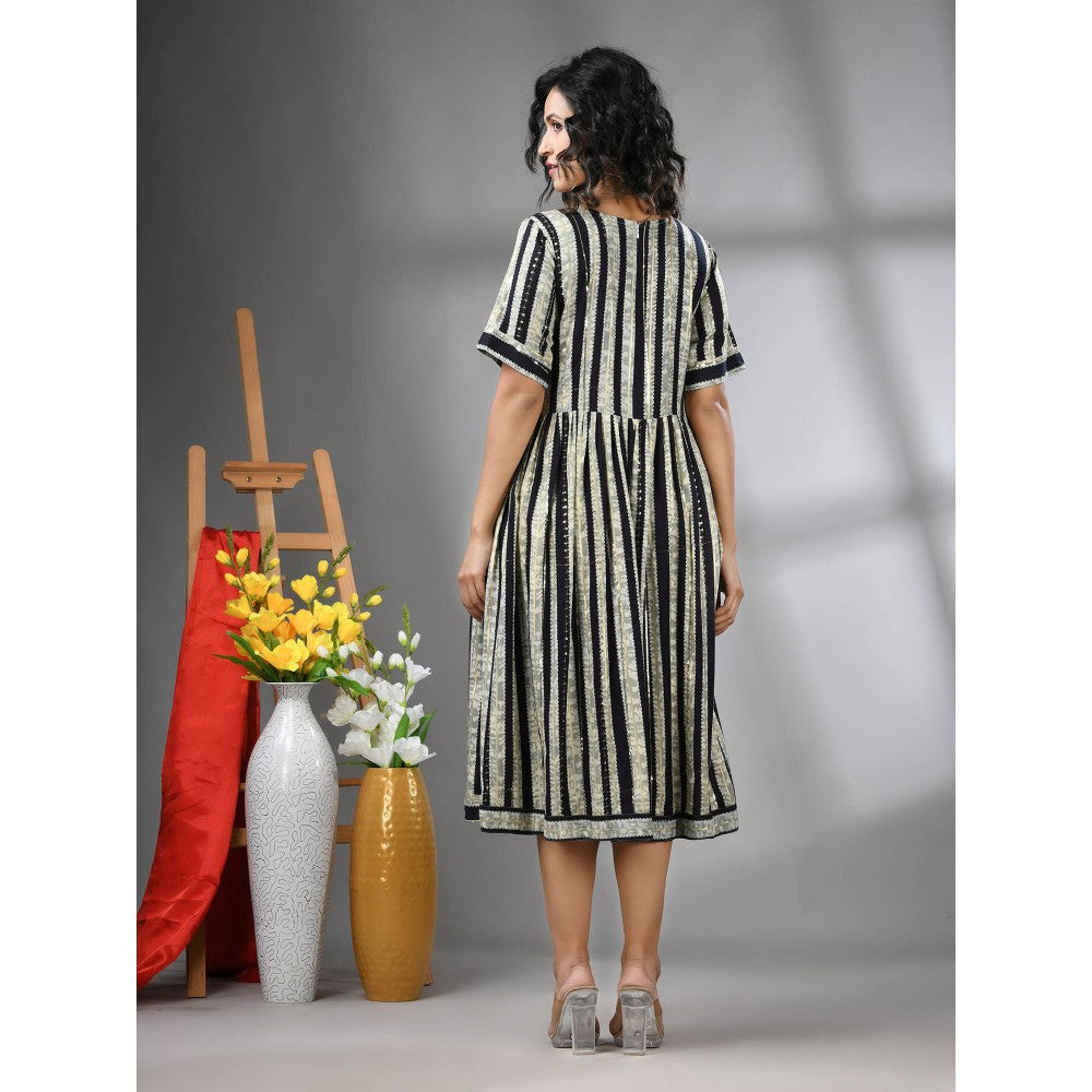 CHARUKRITI Black Rayon Midi Dress with Sequence Work