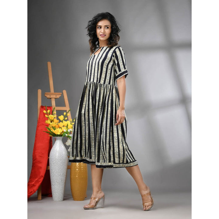 CHARUKRITI Black Rayon Midi Dress with Sequence Work