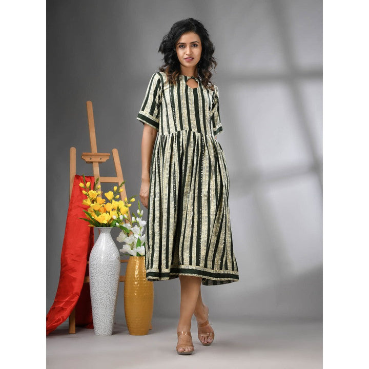 CHARUKRITI Green Rayon Midi Dress with Sequence Work