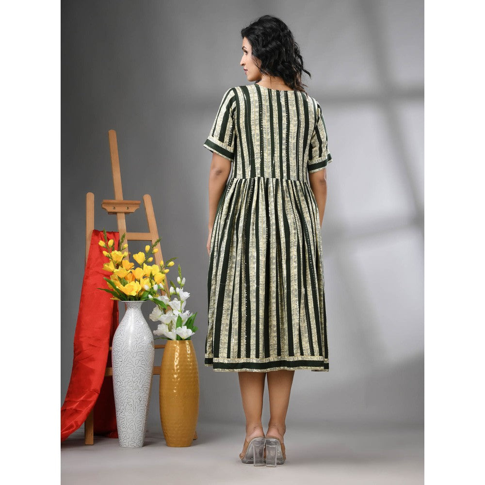 CHARUKRITI Green Rayon Midi Dress with Sequence Work