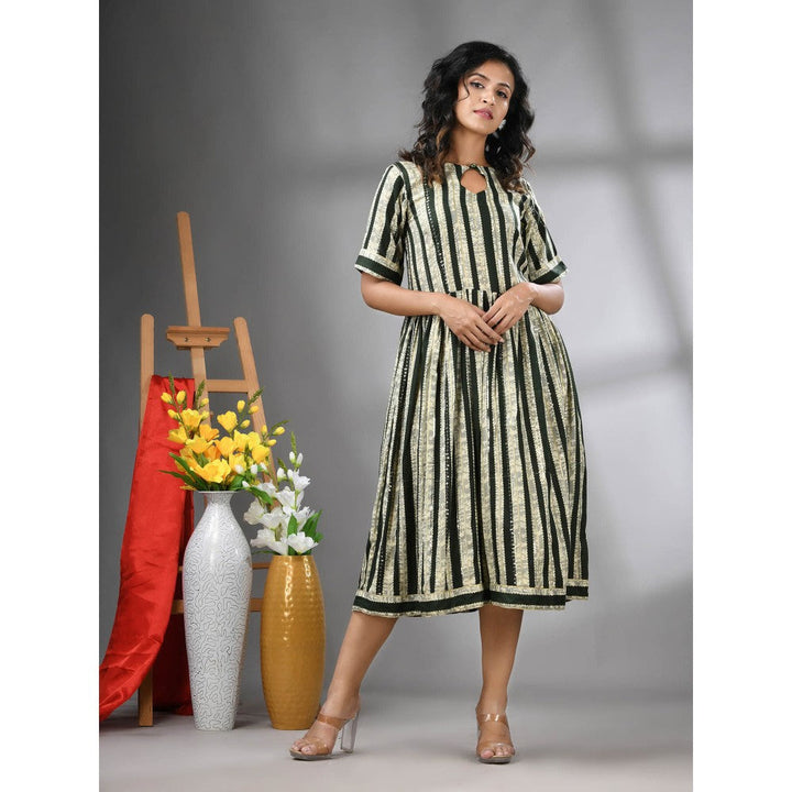 CHARUKRITI Green Rayon Midi Dress with Sequence Work