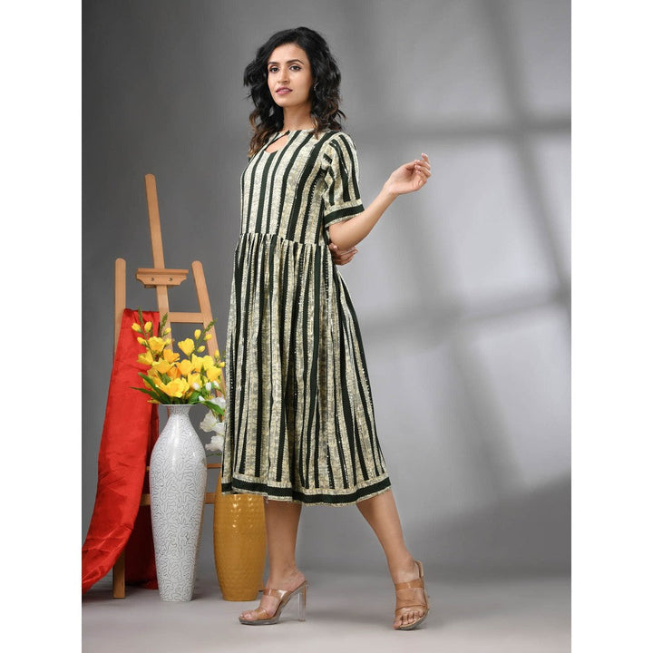 CHARUKRITI Green Rayon Midi Dress with Sequence Work