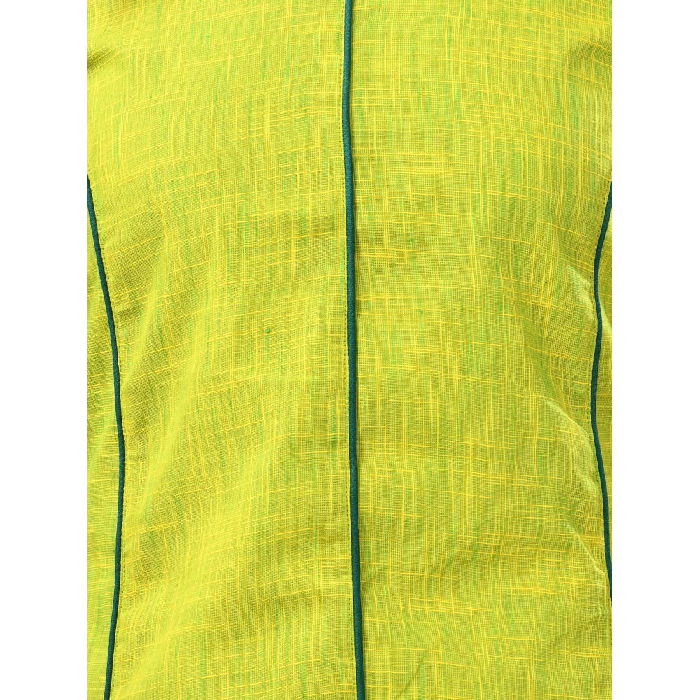 CHARUKRITI Lime Green Cotton Solid A-Line Ethnic Dress