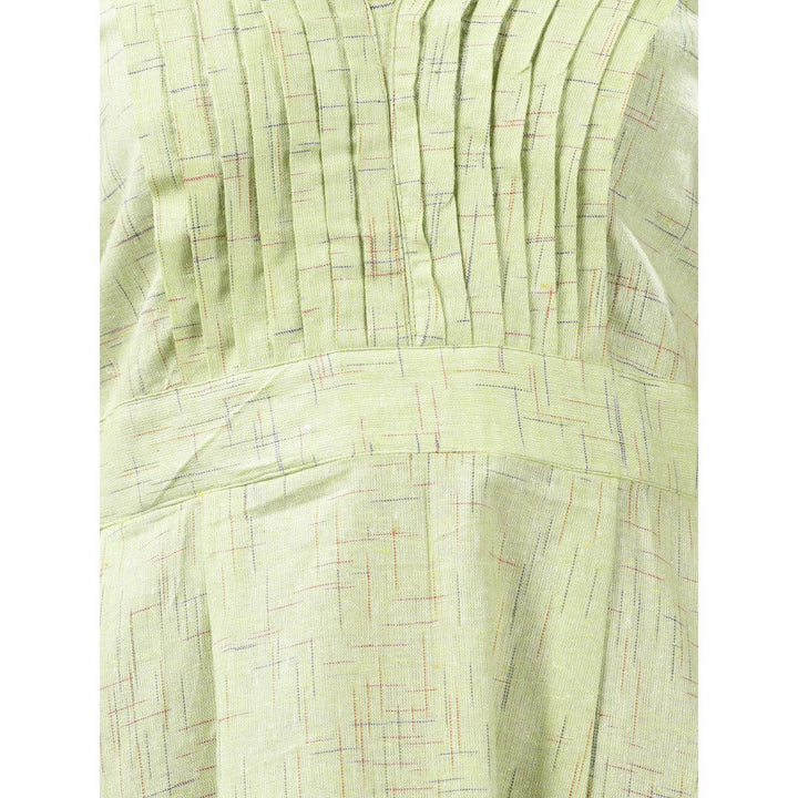 CHARUKRITI Light Green Cotton Fit and Flared Midi Dress