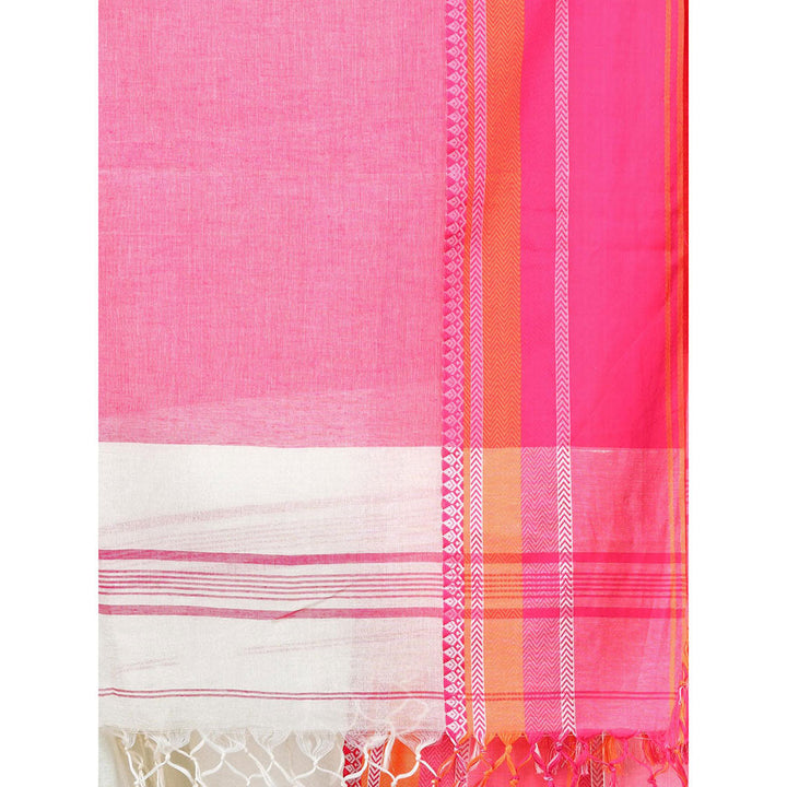 CHARUKRITI Cream Cotton Woven Temple Border Saree with Unstitched Blouse