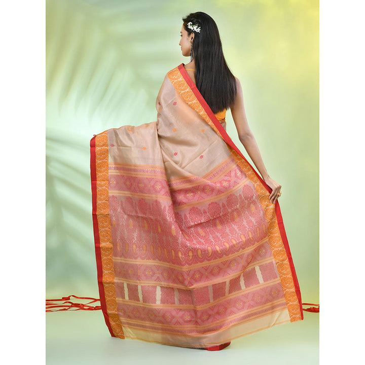 CHARUKRITI Beige Tussar Silk Woven Saree with Unstitched Blouse