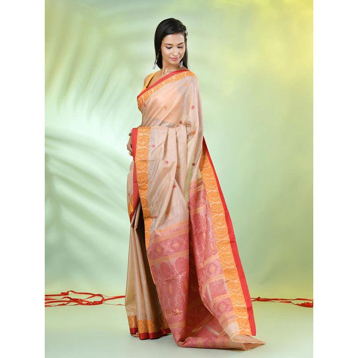 CHARUKRITI Beige Tussar Silk Woven Saree with Unstitched Blouse