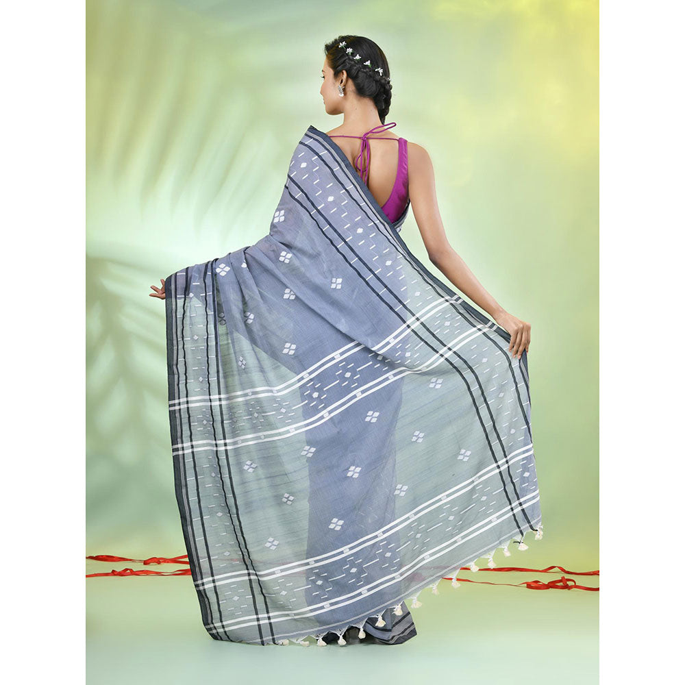 CHARUKRITI Grey Cotton Soft Woven Saree with Unstitched Blouse