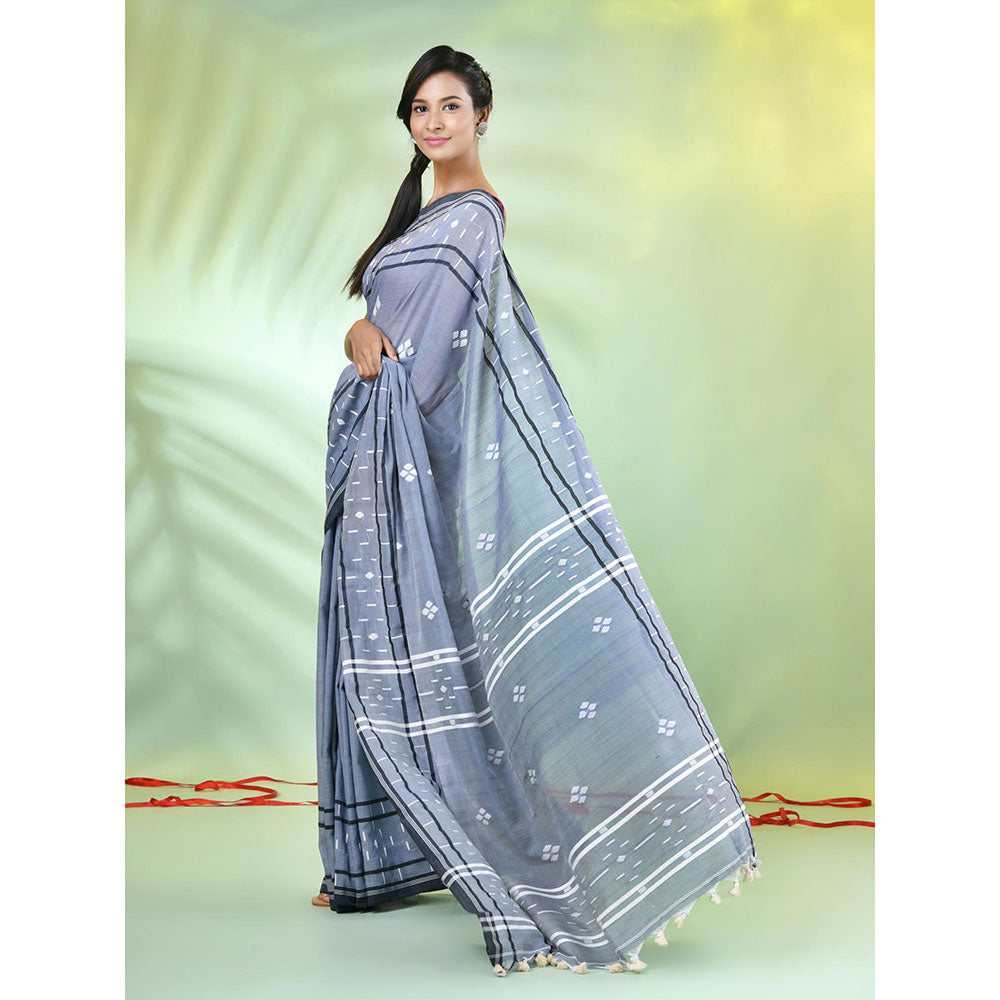 CHARUKRITI Grey Cotton Soft Woven Saree with Unstitched Blouse