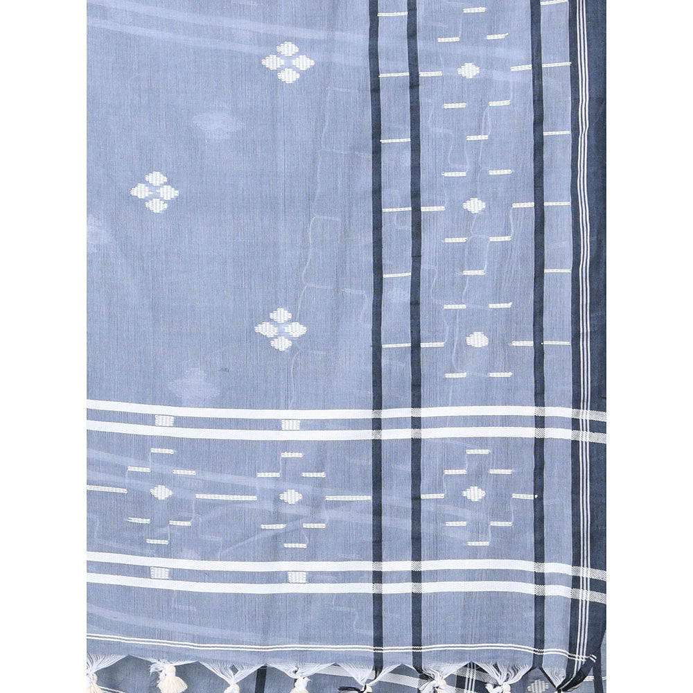 CHARUKRITI Grey Cotton Soft Woven Saree with Unstitched Blouse