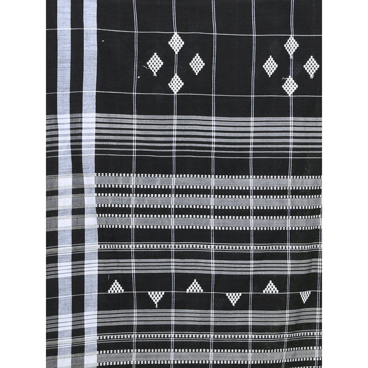 CHARUKRITI Black Cotton Checkbox Woven Design Saree with Unstitched Blouse