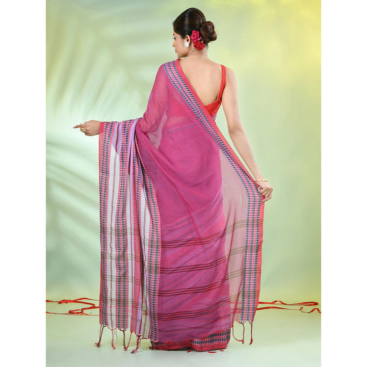 CHARUKRITI Purple Cotton Soft Woven Nakshi Borders Saree with Unstitched Blouse