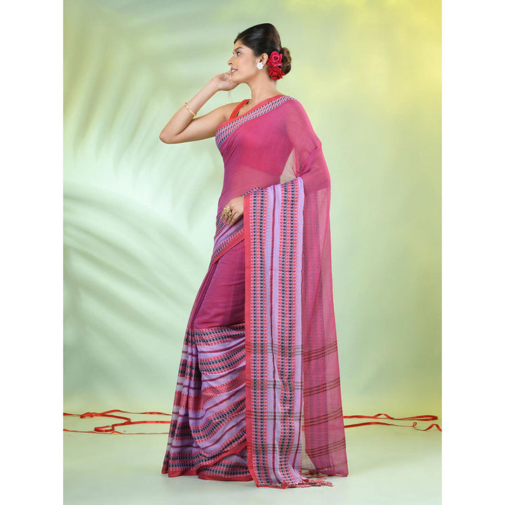 CHARUKRITI Purple Cotton Soft Woven Nakshi Borders Saree with Unstitched Blouse