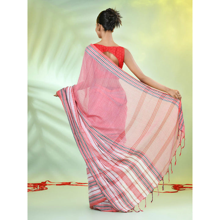 CHARUKRITI Peach Cotton Soft Woven Nakshi Borders Saree with Unstitched Blouse