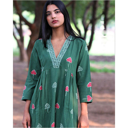 Chidiyaa Green Cotton Kurti, Pant (Set of )