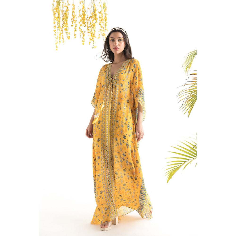 Chhavvi Aggarwal Yellow Printed Kaftan Dress