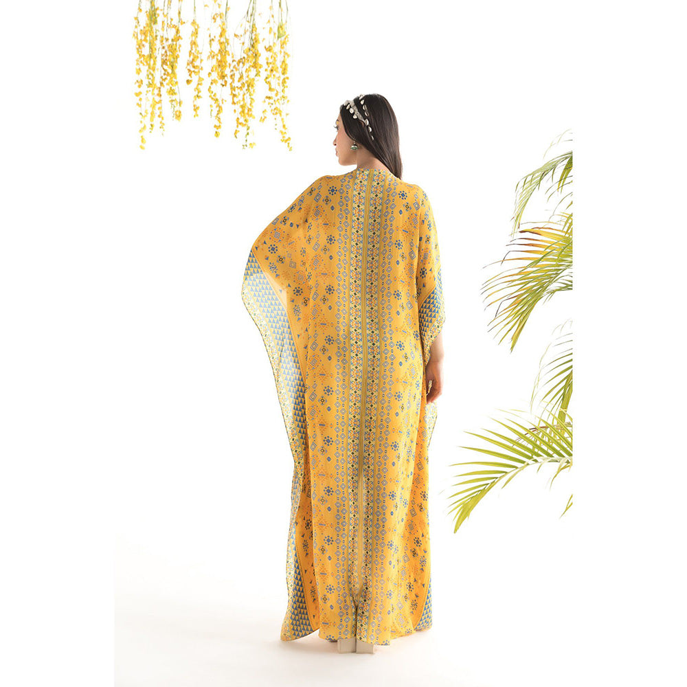 Chhavvi Aggarwal Yellow Printed Kaftan Dress