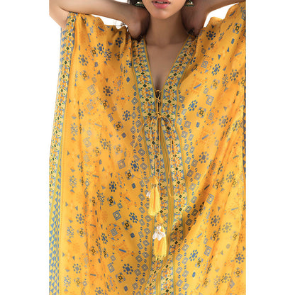Chhavvi Aggarwal Yellow Printed Kaftan Dress