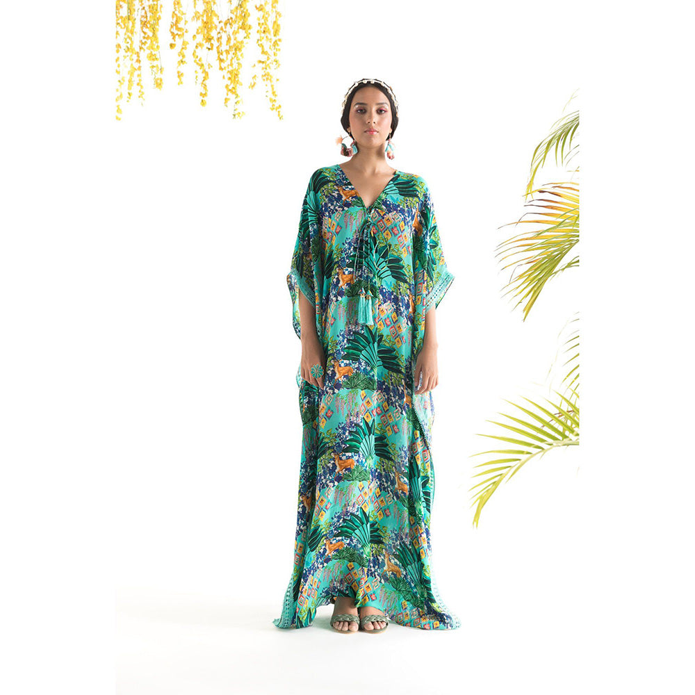 Chhavvi Aggarwal Blue Printed Kaftan Dress