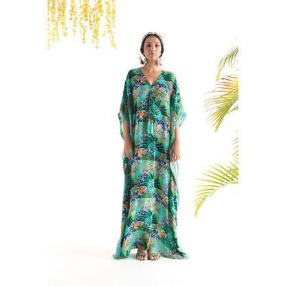 Chhavvi Aggarwal Blue Printed Kaftan Dress