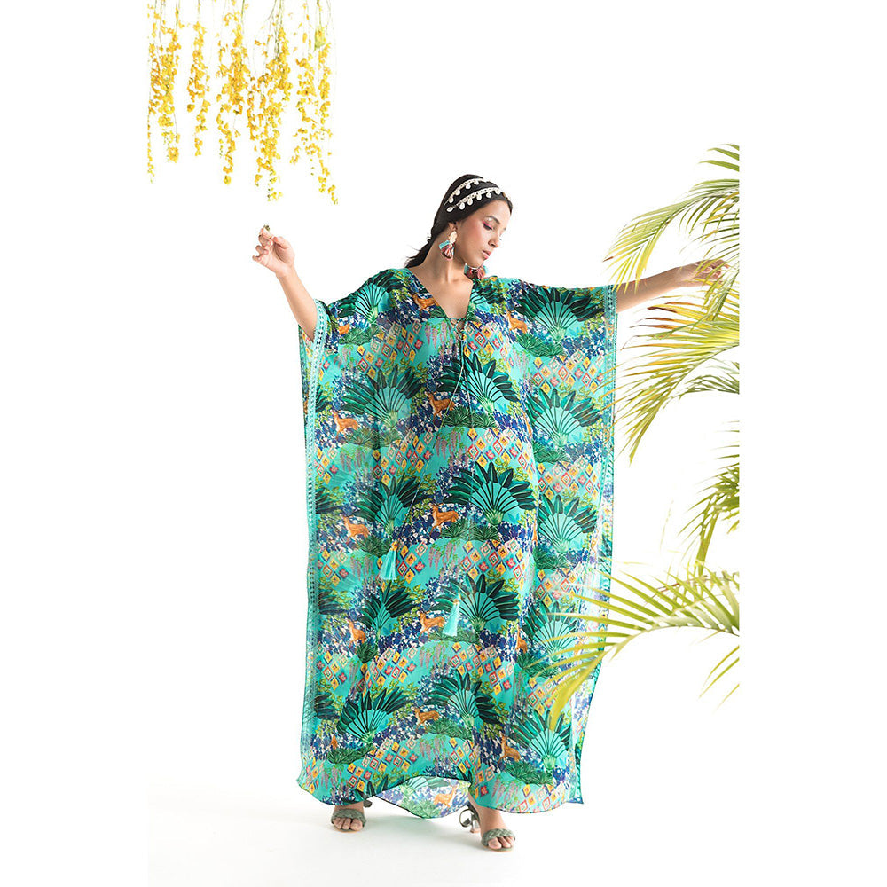 Chhavvi Aggarwal Blue Printed Kaftan Dress