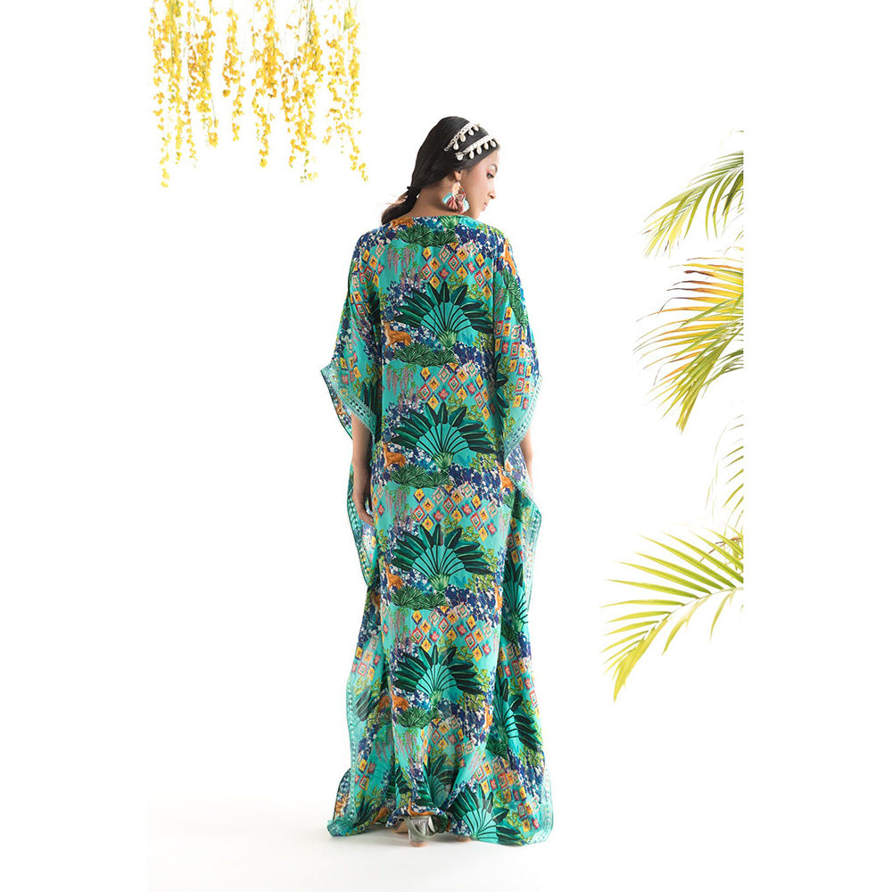 Chhavvi Aggarwal Blue Printed Kaftan Dress