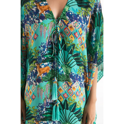 Chhavvi Aggarwal Blue Printed Kaftan Dress