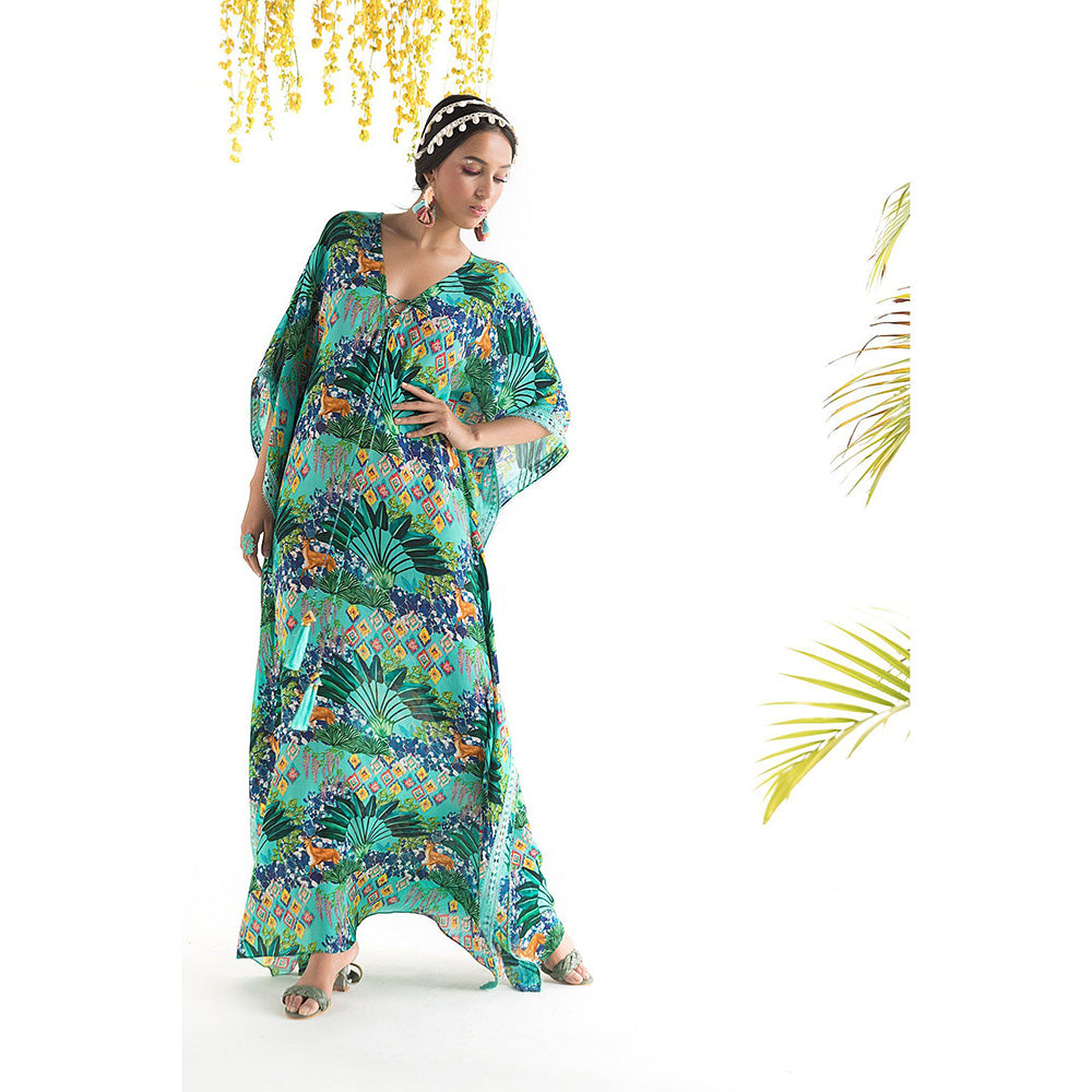 Chhavvi Aggarwal Blue Printed Kaftan Dress