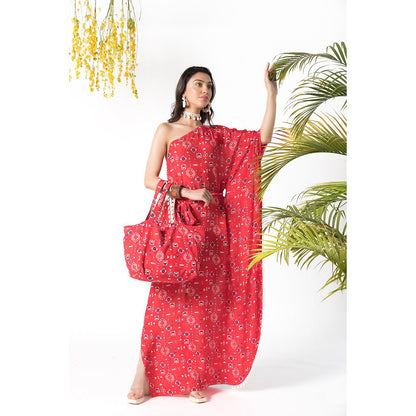 Chhavvi Aggarwal Red Printed Kaftan Dress with Belt (Set of 2)