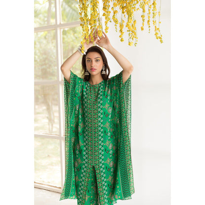 Chhavvi Aggarwal Green Printed Kaftan (Set of 2)