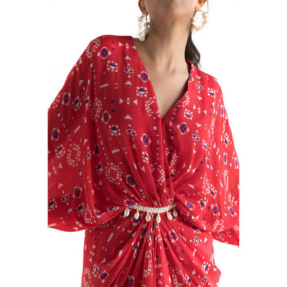 Chhavvi Aggarwal Red Printed Kaftan Dress