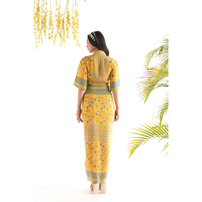 Chhavvi Aggarwal Yellow Printed Shirt Maxi Dress