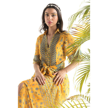 Chhavvi Aggarwal Yellow Printed Shirt Maxi Dress