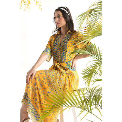 Chhavvi Aggarwal Yellow Printed Shirt Maxi Dress