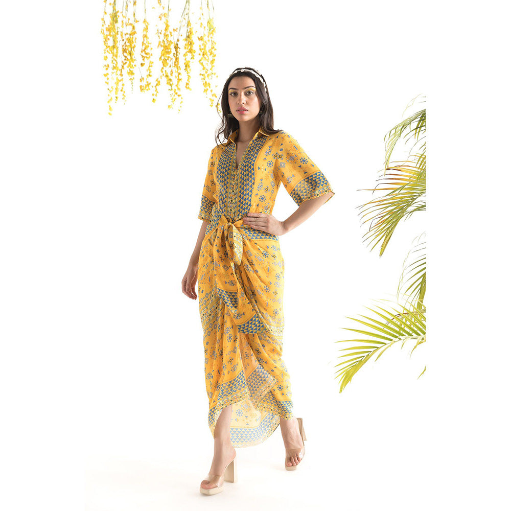 Chhavvi Aggarwal Yellow Printed Shirt Maxi Dress