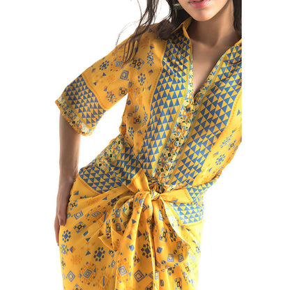 Chhavvi Aggarwal Yellow Printed Shirt Maxi Dress
