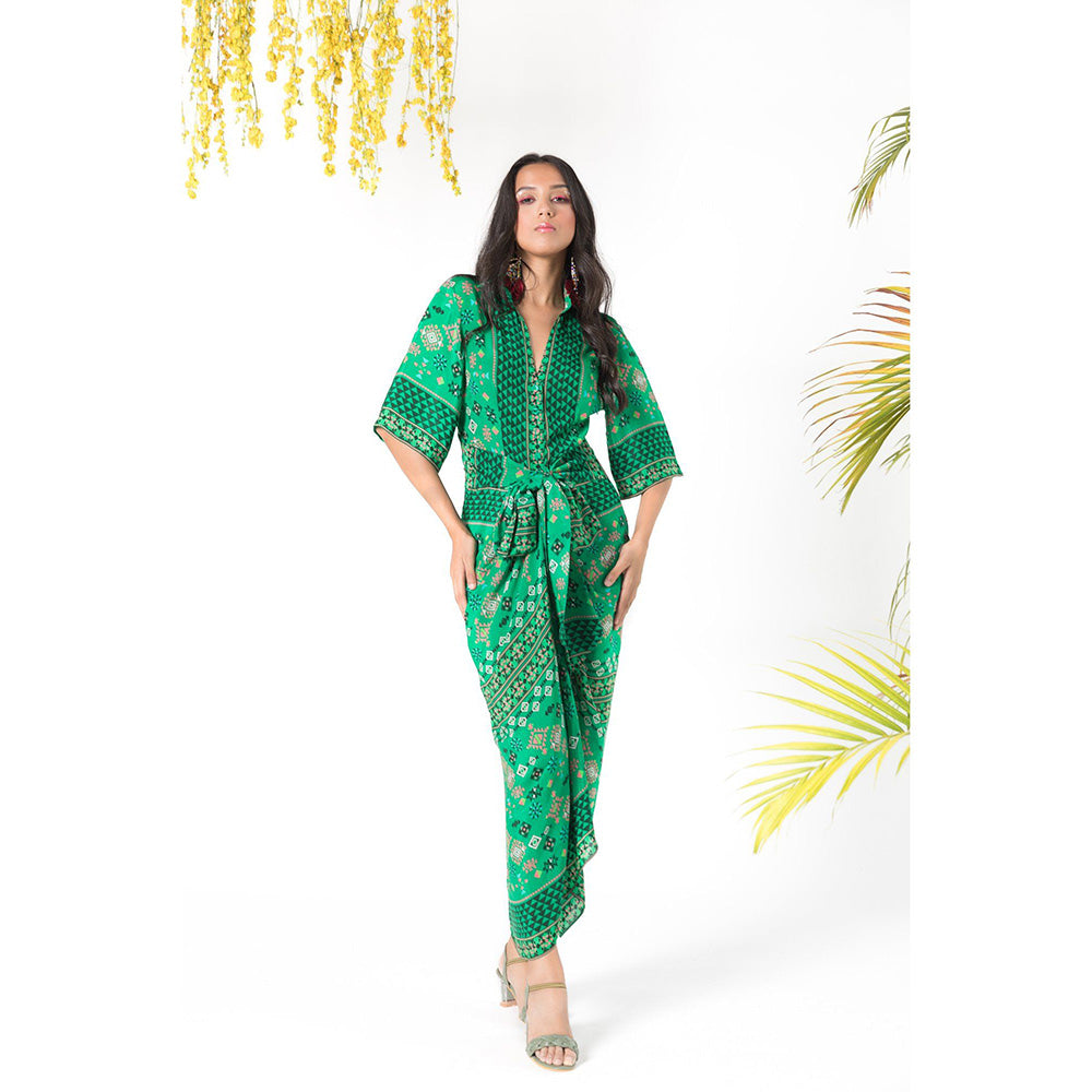 Chhavvi Aggarwal Green Printed Shirt Maxi Dress