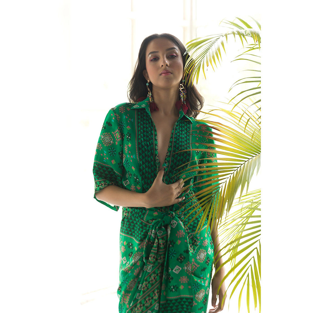 Chhavvi Aggarwal Green Printed Shirt Maxi Dress