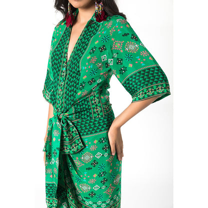 Chhavvi Aggarwal Green Printed Shirt Maxi Dress