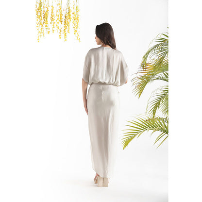 Chhavvi Aggarwal Grey Crop Top & Skirt with Inner Co-Ord (Set of 3)