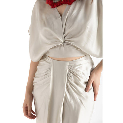 Chhavvi Aggarwal Grey Crop Top & Skirt with Inner Co-Ord (Set of 3)