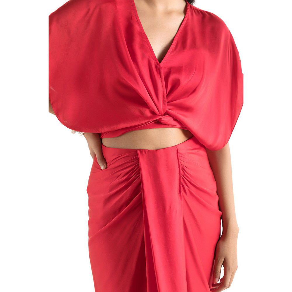 Chhavvi Aggarwal Red Crop Top & Skirt with Inner Co-Ord (Set of 3)