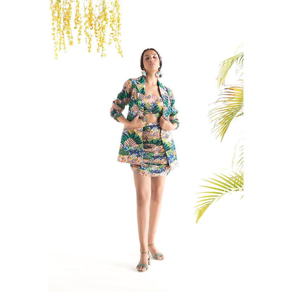 Chhavvi Aggarwal Pink Jungle Printed Co-Ord (Set of 3)