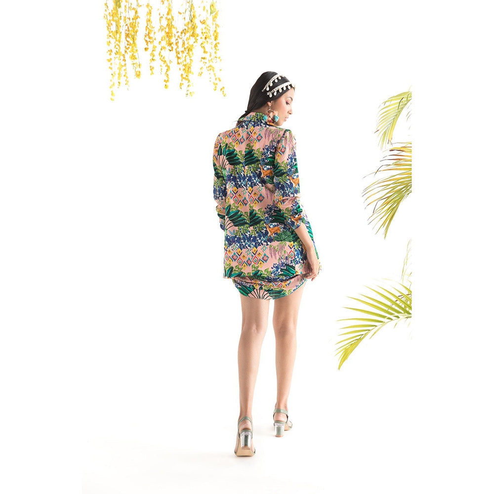 Chhavvi Aggarwal Pink Jungle Printed Co-Ord (Set of 3)