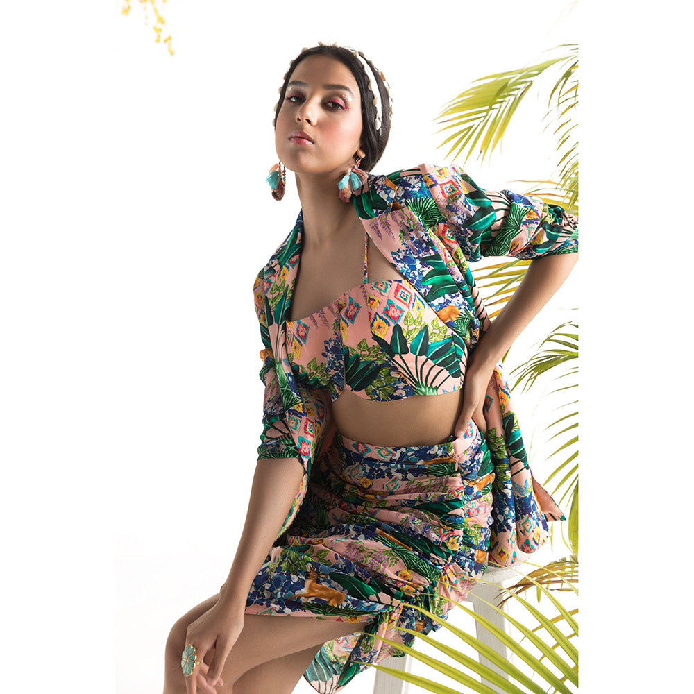 Chhavvi Aggarwal Pink Jungle Printed Co-Ord (Set of 3)